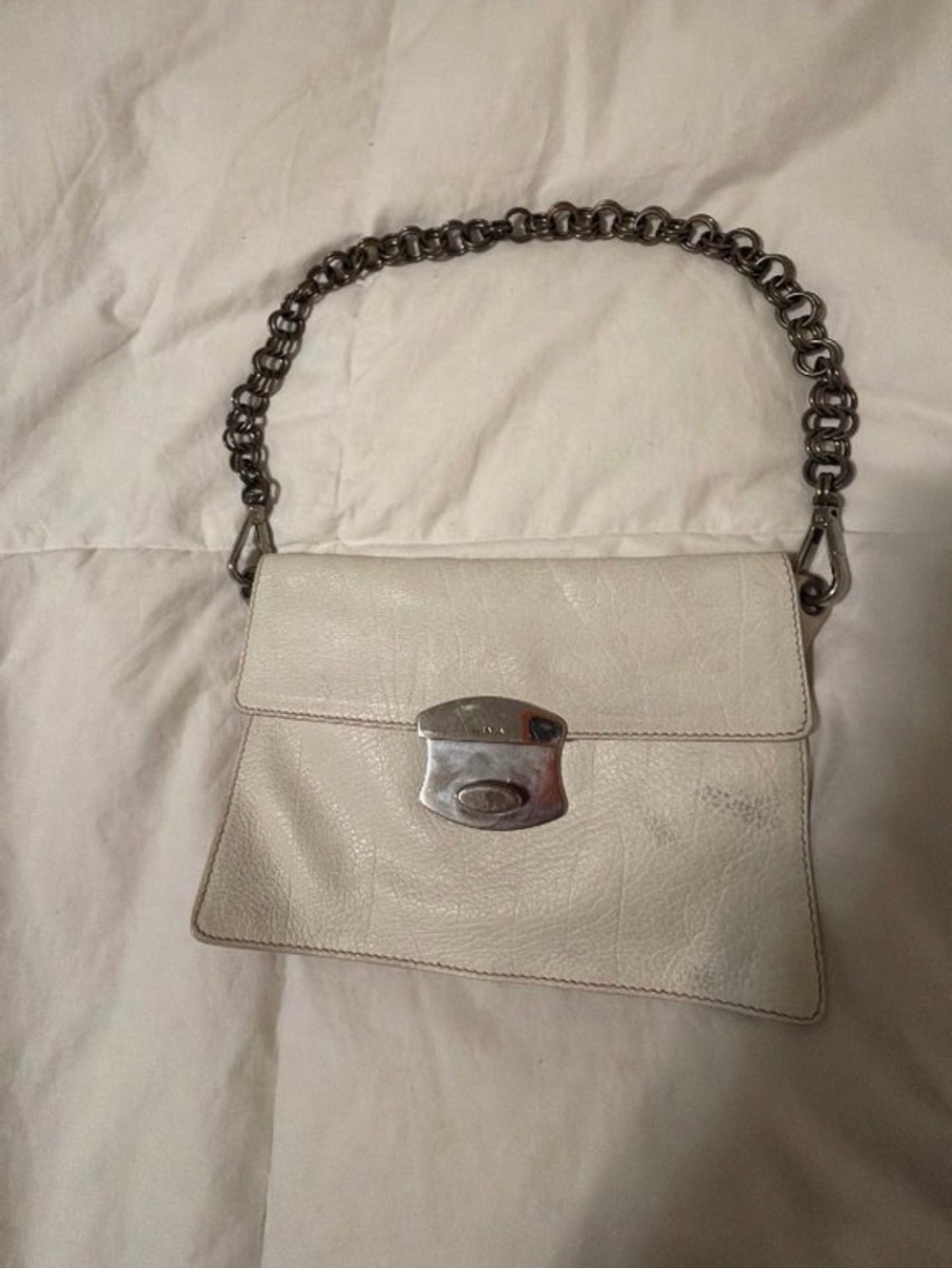 Prada White Leather Chain Strap Handbag